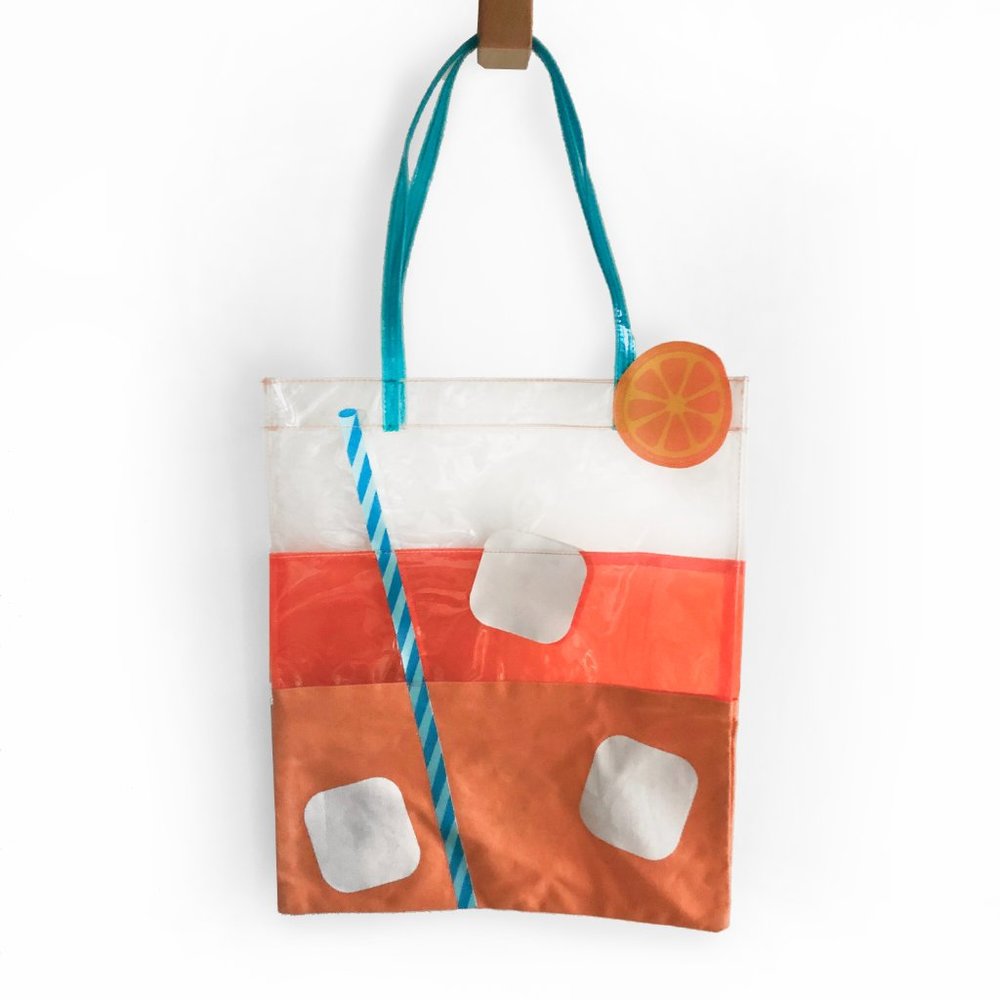 Orange soda half clear PVC canvas beach tote